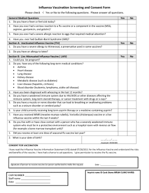 Influenza Vaccination Screening and Consent Form