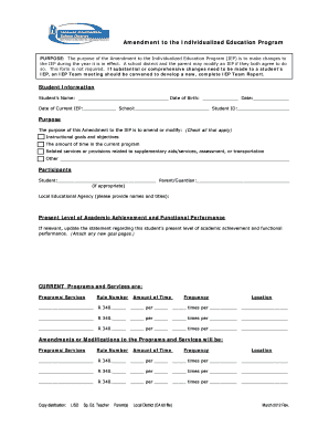 Amendment to Individualized Education Program