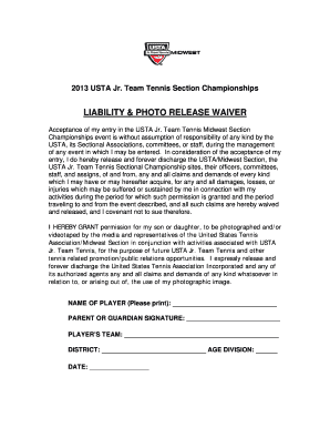 USTA Jr. Team Tennis Liability Waiver