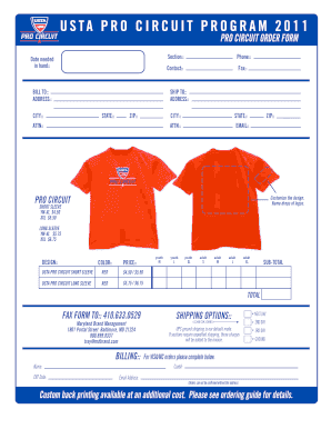 USTA Pro Circuit Order Form