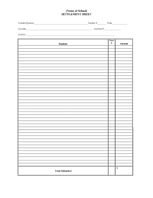 School Settlement Sheet