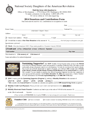 Daughters of the American Revolution Donation Form