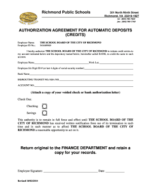 Authorization Agreement for Automatic Deposits