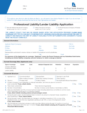 Professional Liability/Lender Liability Application