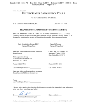 US Bankruptcy Court Proof of Claim Form
