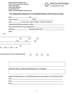 Prior Authorization Request Form for Residential Facility or HCTC Services for Adults