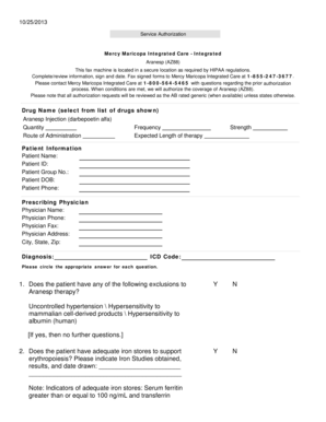 Service Authorization for Aranesp