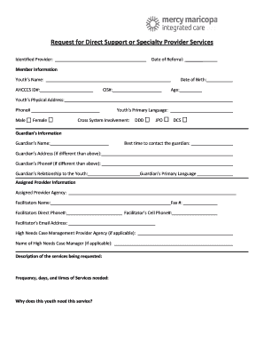 Request for Direct Support or Specialty Provider Services