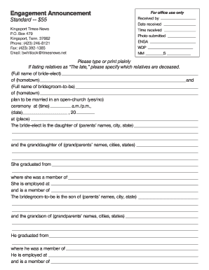 Engagement Announcement Form