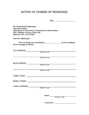 Notice of Change of Residence