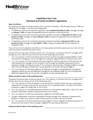 HealthNow New York Individual and Family Enrollment Application