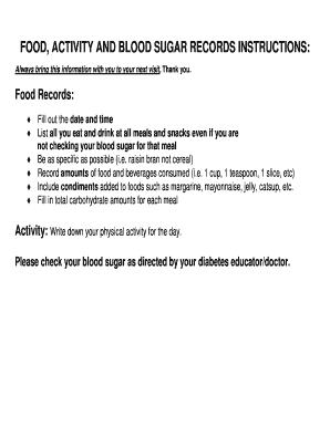 Diabetes Food Activity Blood Sugar Record