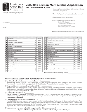 Louisiana State Bar Association Section Membership Application
