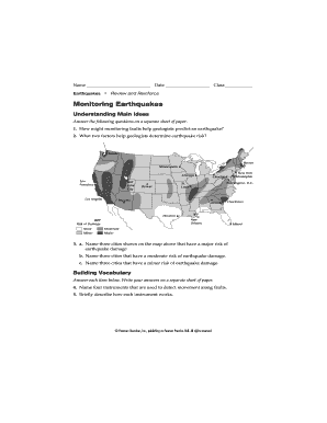 Earthquake Monitoring Worksheet