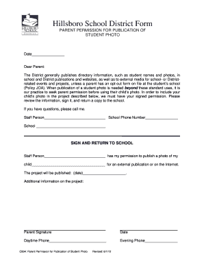 Parent Permission for Publication of Student Photo