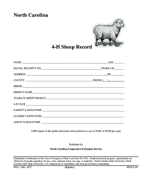 North Carolina 4-H Sheep Record Form