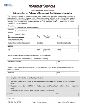 Authorization for Release of Dependent Adult Abuse Information