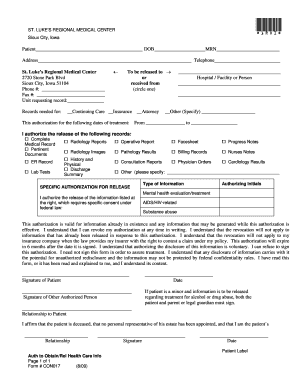St. Luke's Medical Record Release Authorization