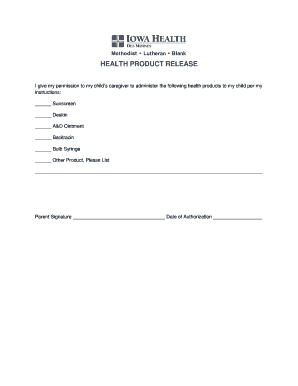Health Product Release Form