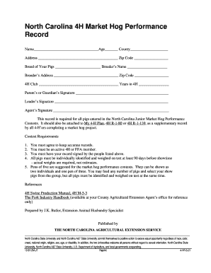 North Carolina 4H Market Hog Performance Record