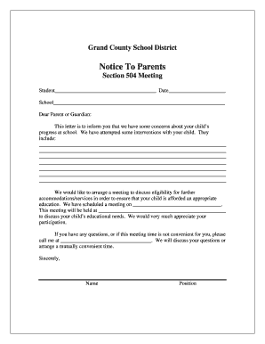 Section 504 Parent Notice and Forms
