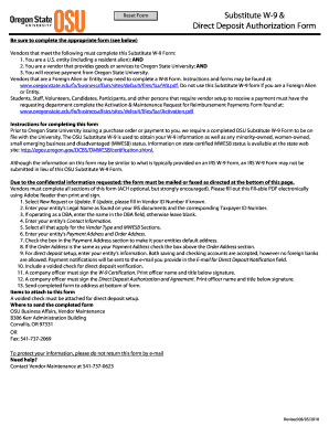 OSU Substitute W-9 & Direct Deposit Authorization Form