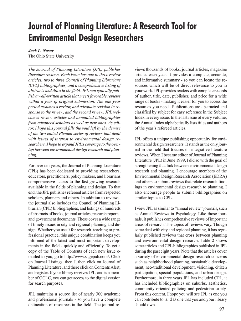 Fillable Online edra Journal of Planning Literature A Research Tool for