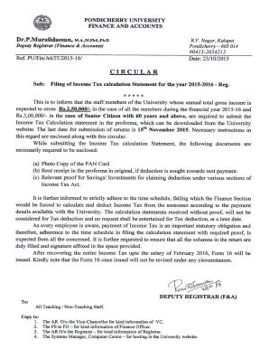 Pondicherry University Income Tax Calculation Form