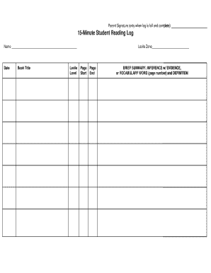 Printable reading log with summary - Parent Signature only when log is full and complete 15