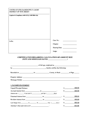Bankruptcy Court Certification of Amount Due