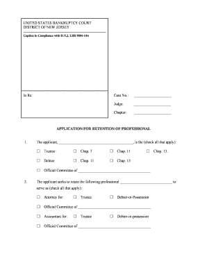 US Bankruptcy Court Application for Retention of Professional