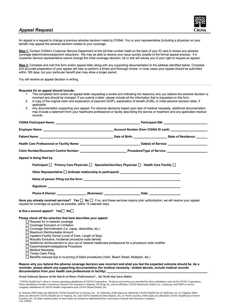 cigna provider appeal form