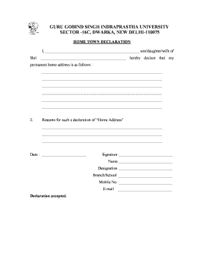 Home Town Declaration Form