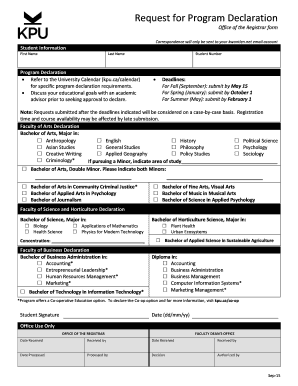 Kwantlen Polytechnic University Program Declaration Form