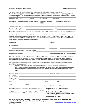 BlueCross BlueShield of Tennessee EFT Enrollment Form