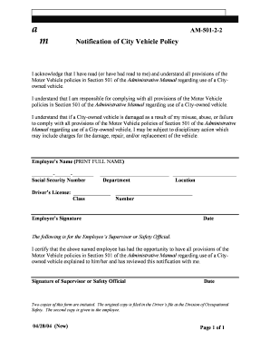 City Vehicle Policy Acknowledgment Form