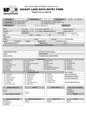 My Florida Regional Multiple Listing Service Vacant Land Data Entry Form