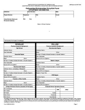 USDA Fellowships/Scholarships Entry/Exit Form