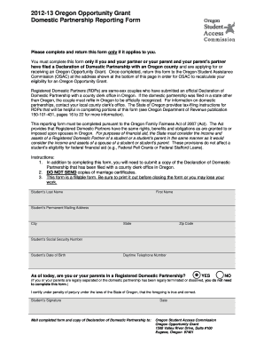 Oregon Opportunity Grant Domestic Partnership Reporting Form