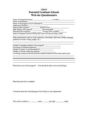 Graduate School Application Questionnaire