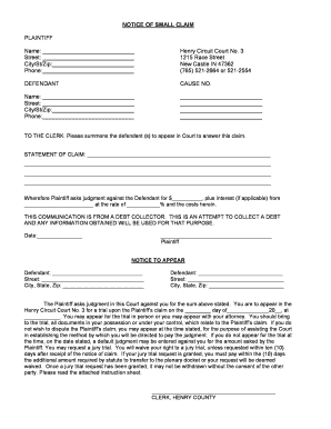 Notice of Small Claim
