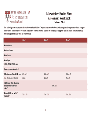 Marketplace Health Plans Assessment Workbook