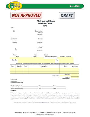 McGuire and Hester Purchase Order