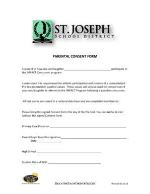 Parental Consent Form for IMPACT Concussion Program