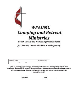 Health History and Medical Information Form for Campers