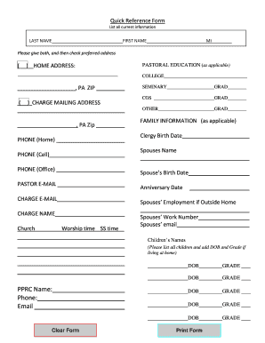 Quick Reference Form