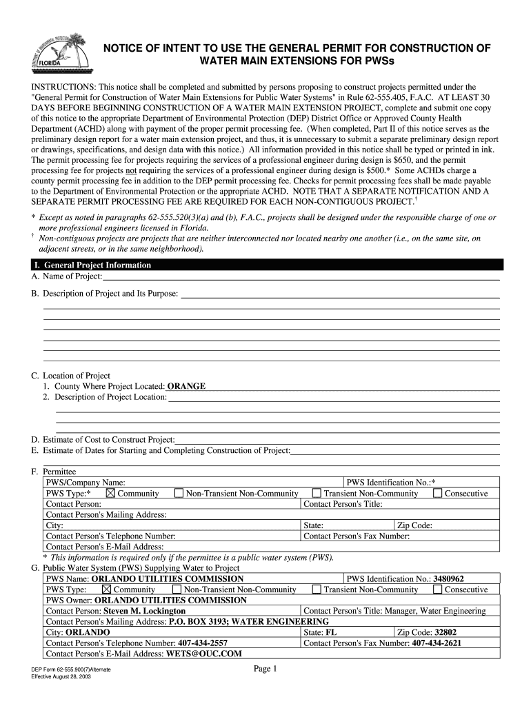 Fillable Online FDEP General Permit (Developer Owned) (2).doc Fax Email