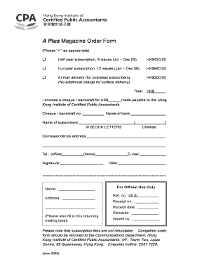 A Plus Magazine Subscription Order Form