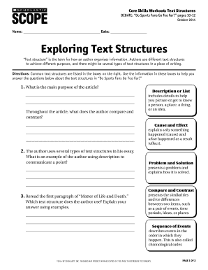 Text Structures Worksheet