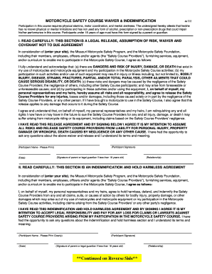 Motorcycle Safety Course Waiver and Indemnification